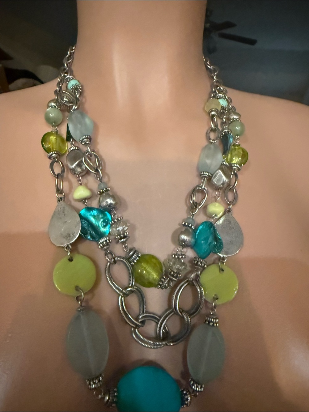 Ruby Rd. Turquoise and Lime Multi-Strand Statement Necklace - Picture 2 of 10